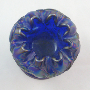 Fenton Blue Inverted Strawberry Carnival Glass Small Rosebowl