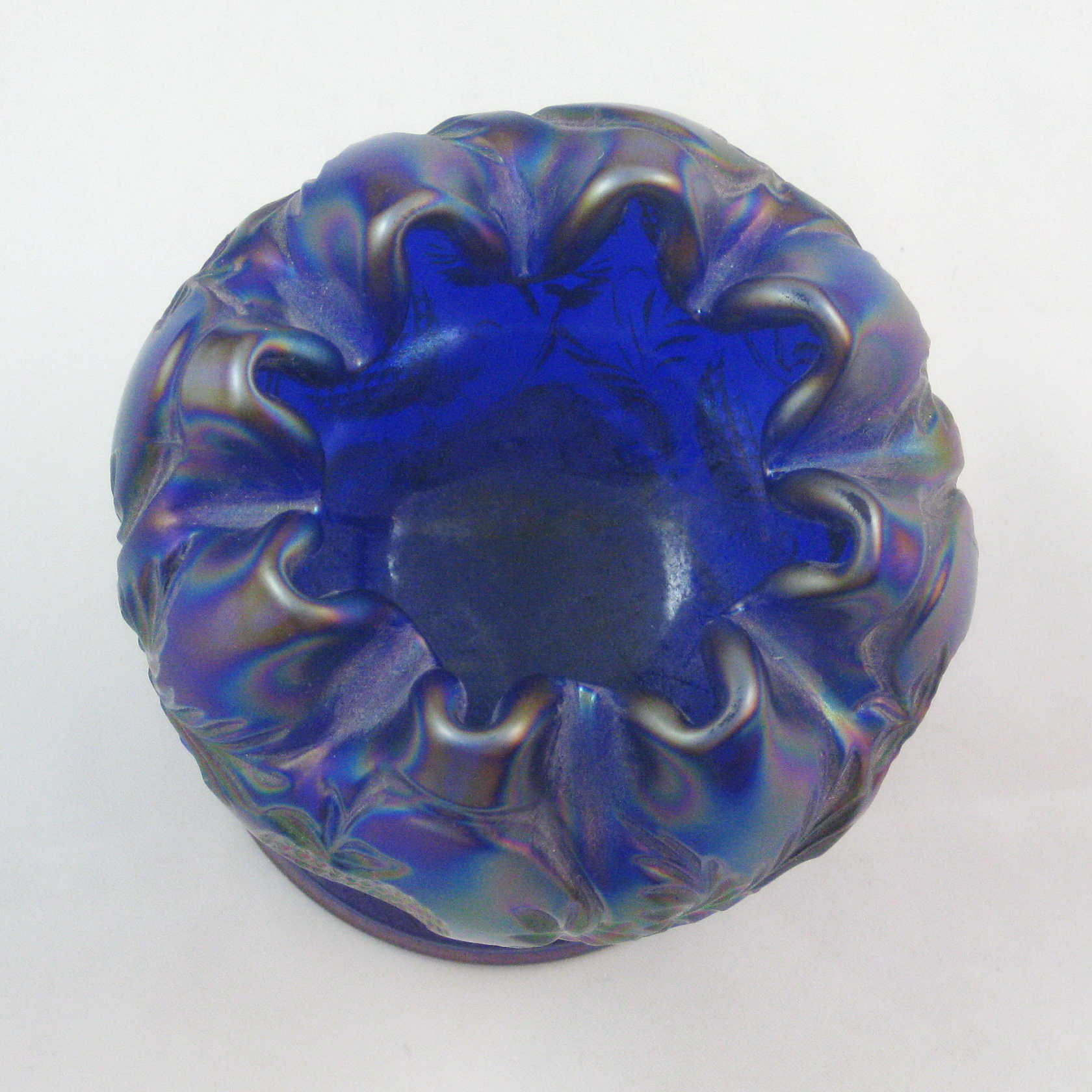 Fenton Blue Inverted Strawberry Carnival Glass Small Rosebowl Fenton Blue Inverted Strawberry Carnival Glass Small Rosebowl
