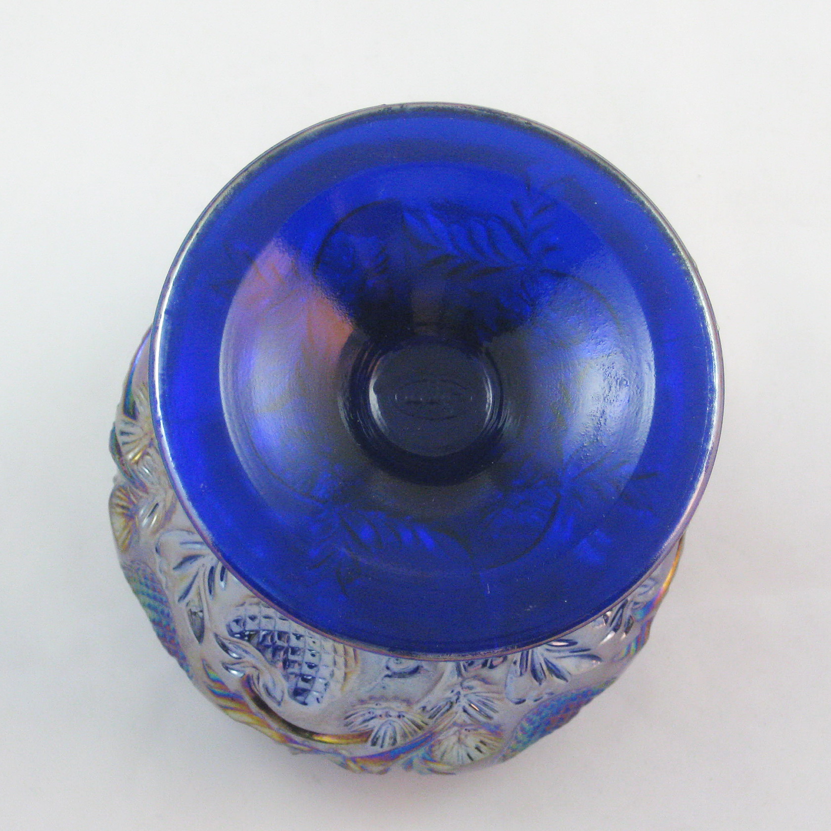 Fenton Blue Inverted Strawberry Carnival Glass Small Rosebowl Fenton Blue Inverted Strawberry Carnival Glass Small Rosebowl