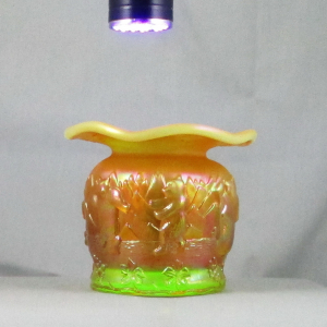 Fenton Vaseline Butterscotch Opal Frolicking Bears Carnival Glass Spittoon