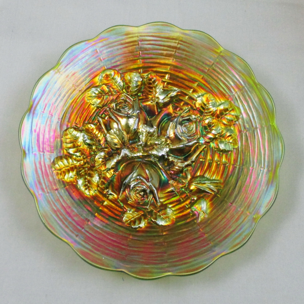 Antique Northwood Green Rose Show Carnival Glass Plate