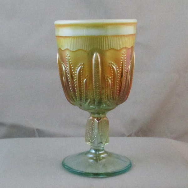Fenton for Levay Glass Aqua Opal Cactus Carnival Glass Goblet Fenton for Levay Glass Aqua Opal Cactus Carnival Glass Goblet