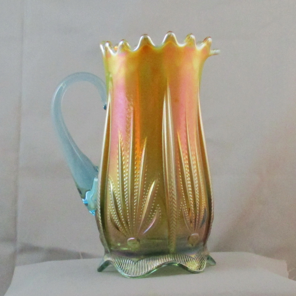 Fenton for Levay Glass Aqua Opal Cactus Carnival Glass Water Pitcher