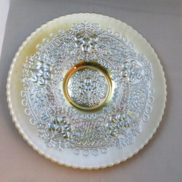 Levay by Fenton Aqua Opal Cherry Chain Carnival Glass Chop Plate Levay by Fenton Aqua Opal Cherry Chain Carnival Glass Chop Plate