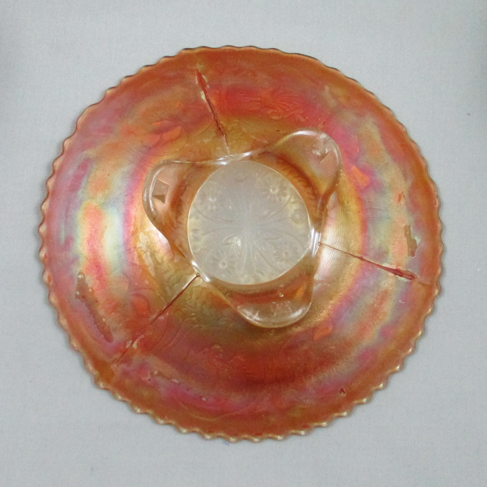 Antique Fenton Marigold Dragon & Lotus Carnival Glass Footed Plate Antique Fenton Marigold Dragon & Lotus Carnival Glass Footed Plate