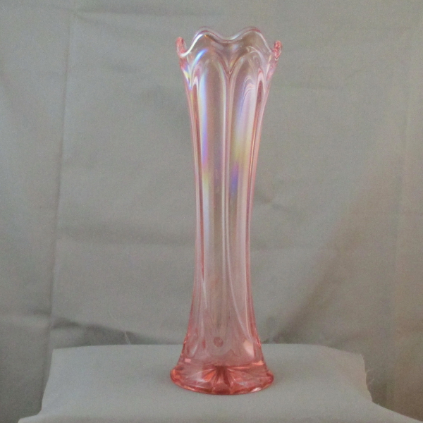 Imperial Pink Morning Glory Carnival Glass Swung Vase