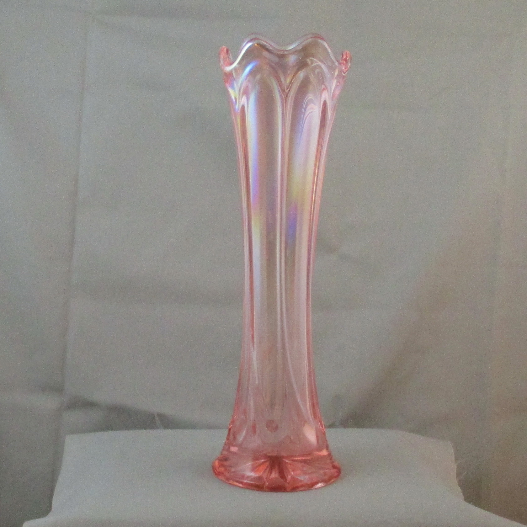 Imperial Pink Morning Glory Carnival Glass Swung Vase Imperial Pink Morning Glory Carnival Glass Swung Vase