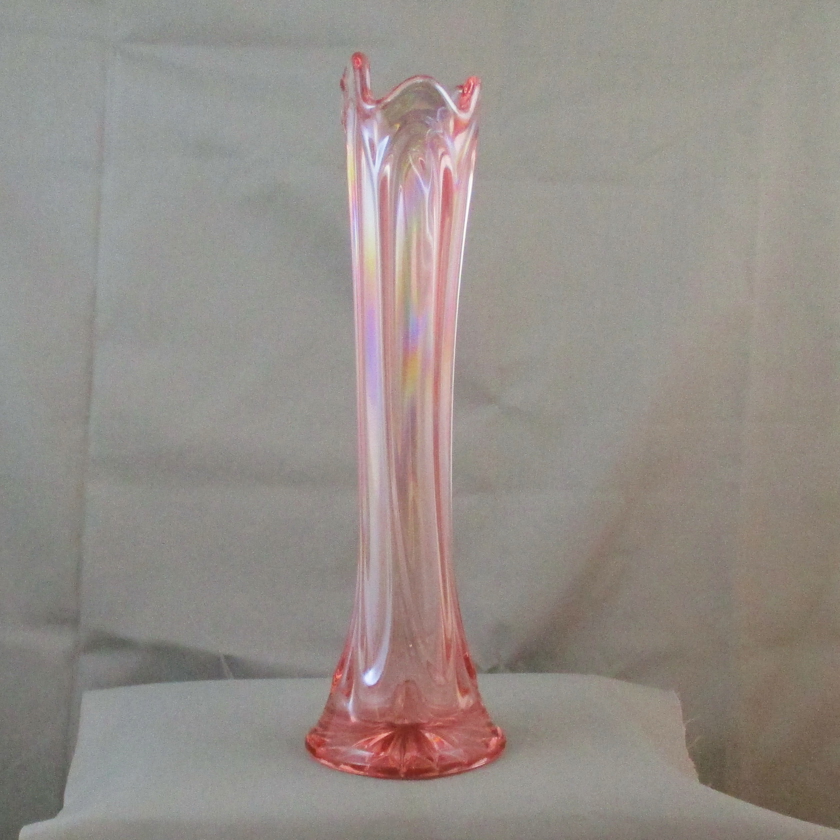 Imperial Pink Morning Glory Carnival Glass Swung Vase Imperial Pink Morning Glory Carnival Glass Swung Vase