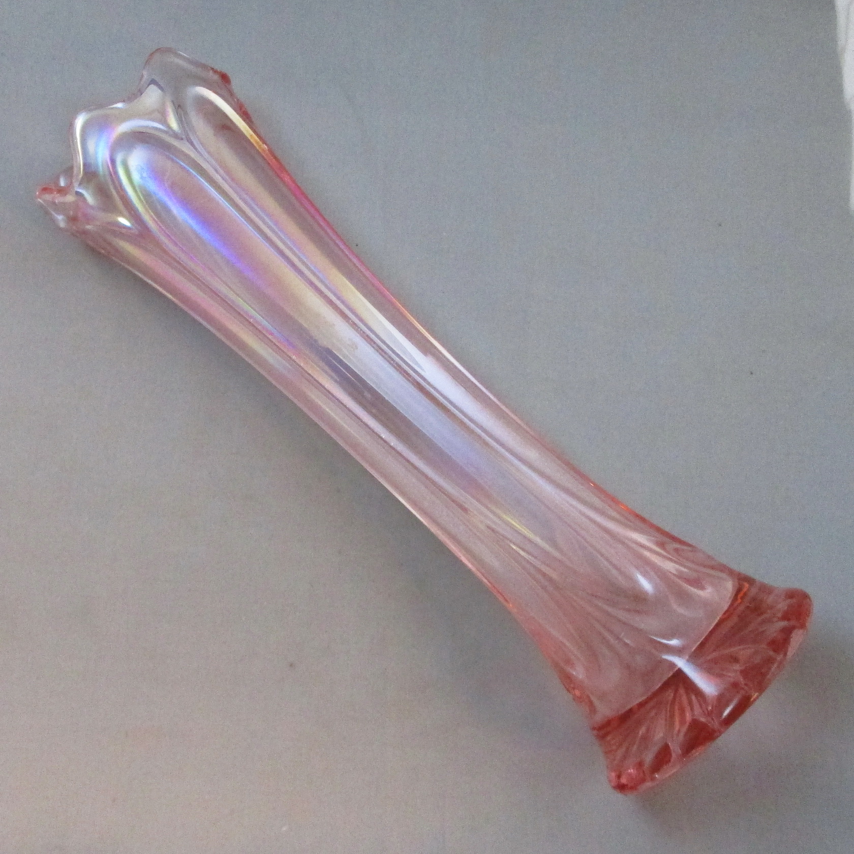 Imperial Pink Morning Glory Carnival Glass Swung Vase Imperial Pink Morning Glory Carnival Glass Swung Vase