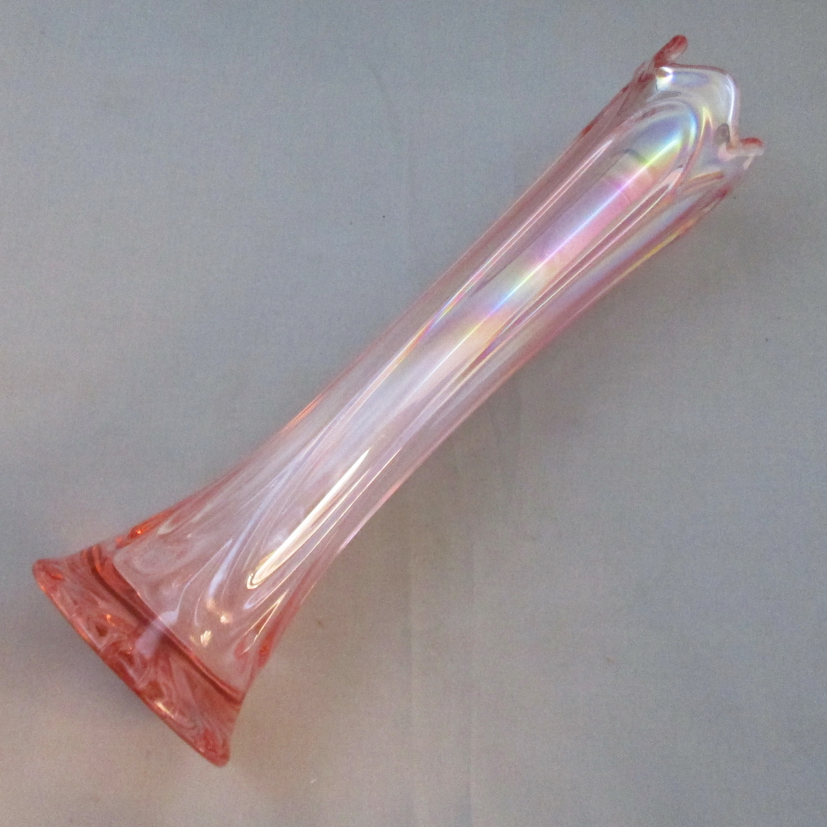 Imperial Pink Morning Glory Carnival Glass Swung Vase Imperial Pink Morning Glory Carnival Glass Swung Vase