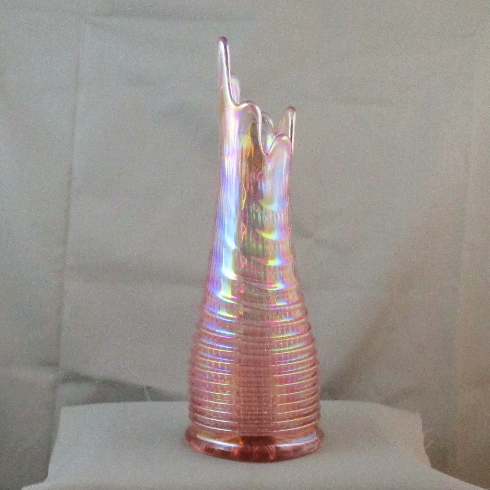 Imperial Pink Ripple Carnival Glass Swung Vase Imperial Pink Ripple Carnival Glass Swung Vase