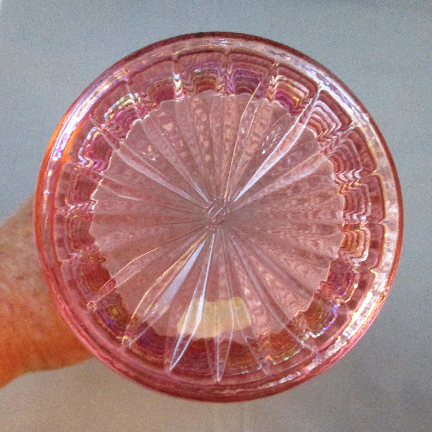 Imperial Pink Ripple Carnival Glass Swung Vase Imperial Pink Ripple Carnival Glass Swung Vase