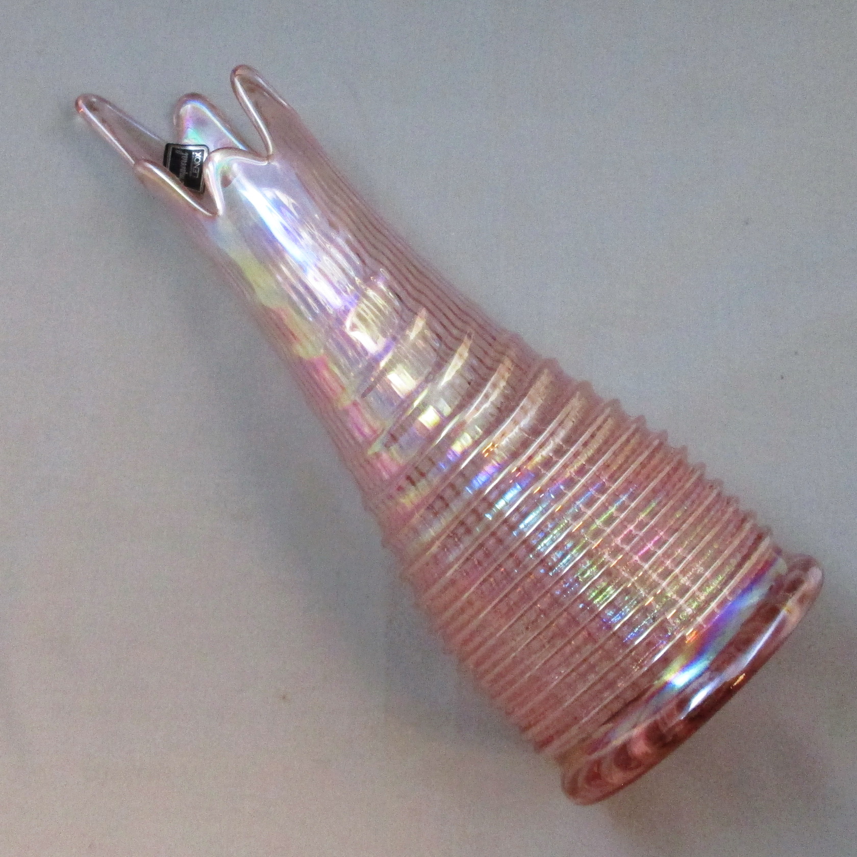 Imperial Pink Ripple Carnival Glass Swung Vase Imperial Pink Ripple Carnival Glass Swung Vase