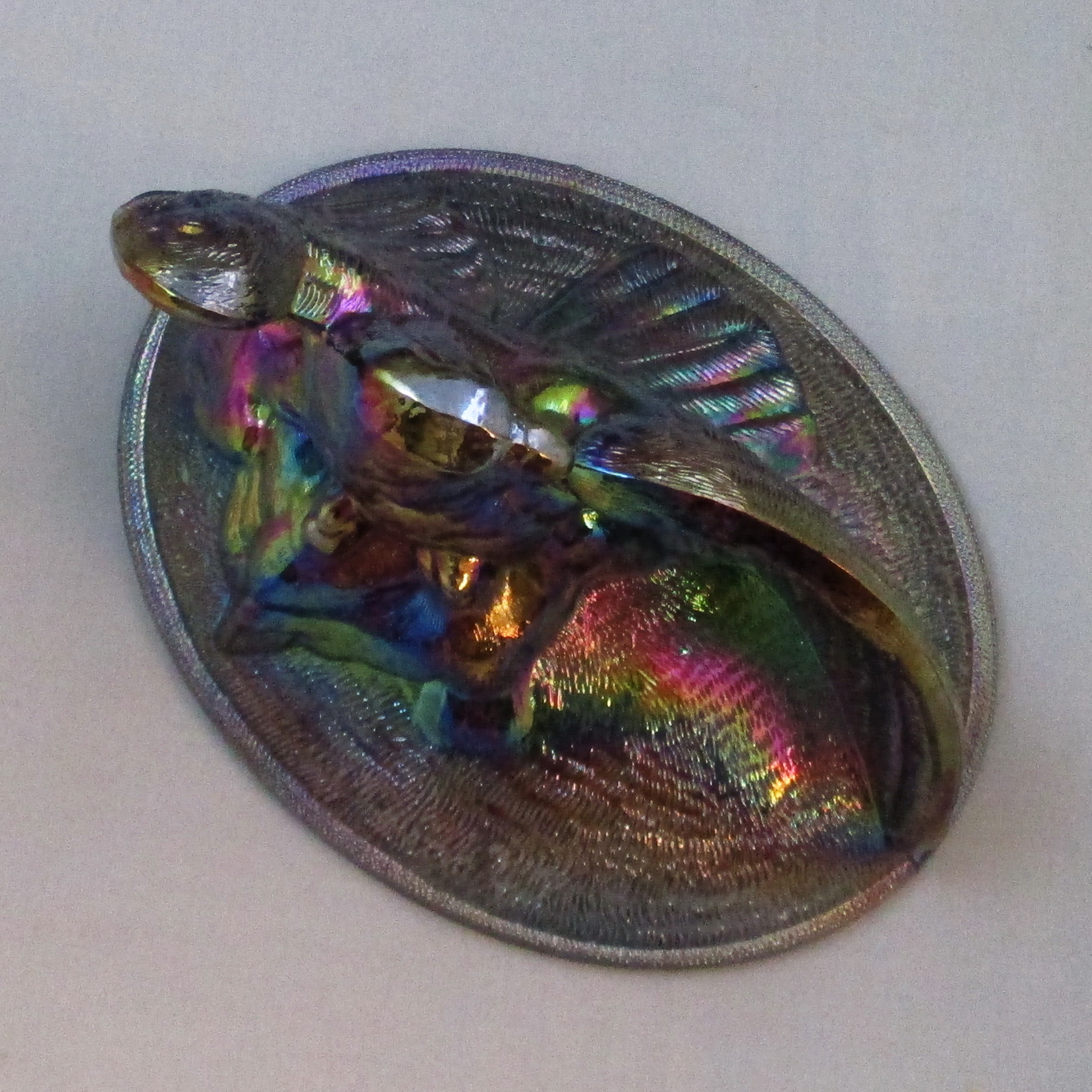 Westmoreland for Levay Black Amethyst Spread Wing Eagle Carnival Glass Covered Animal Bowl Westmoreland for Levay Black Amethyst Spread Wing Eagle Carnival Glass Covered Animal Bowl
