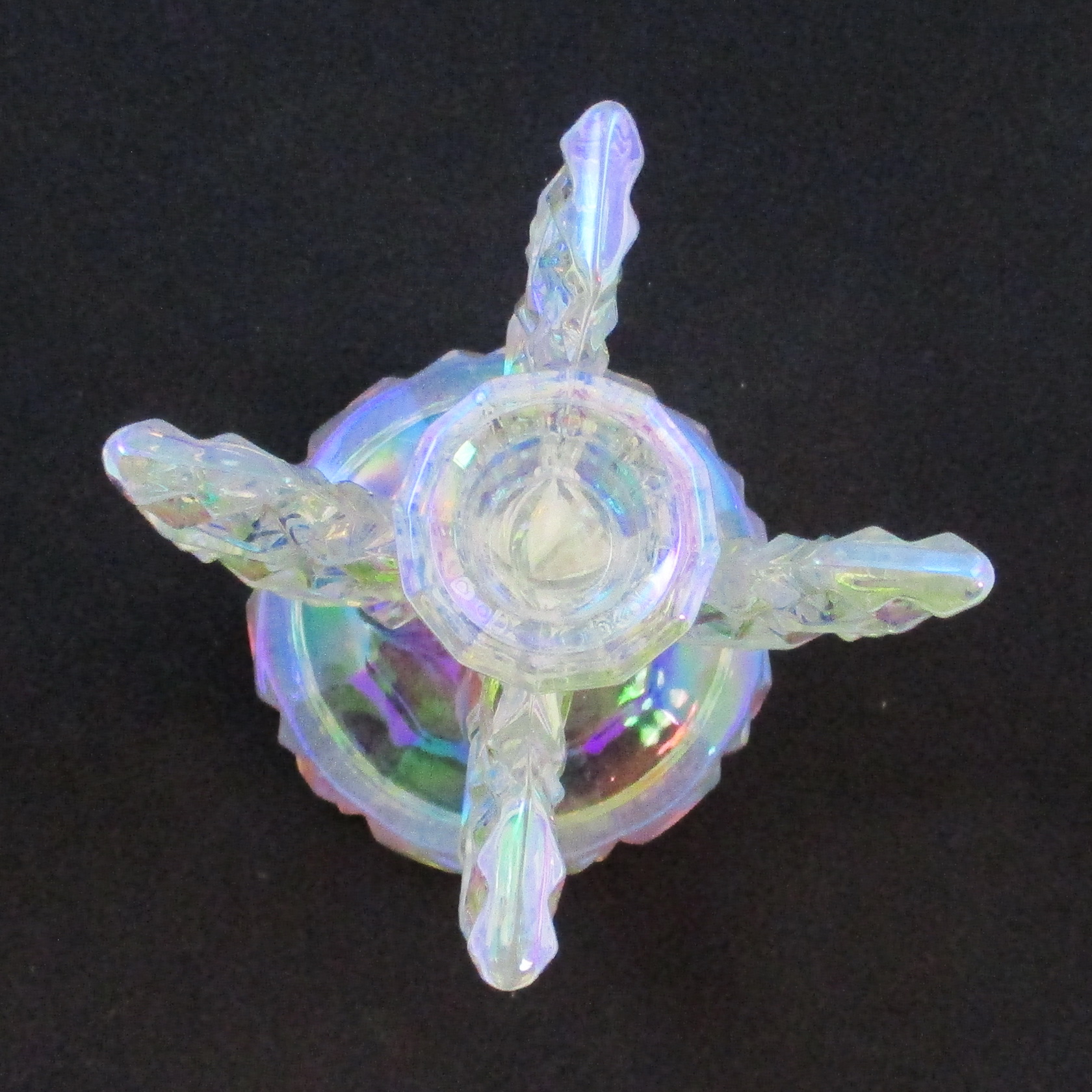 Libochovice White "Winged" Carnival Glass Candle Holder Pair Libochovice White "Winged" Carnival Glass Candle Holder Pair