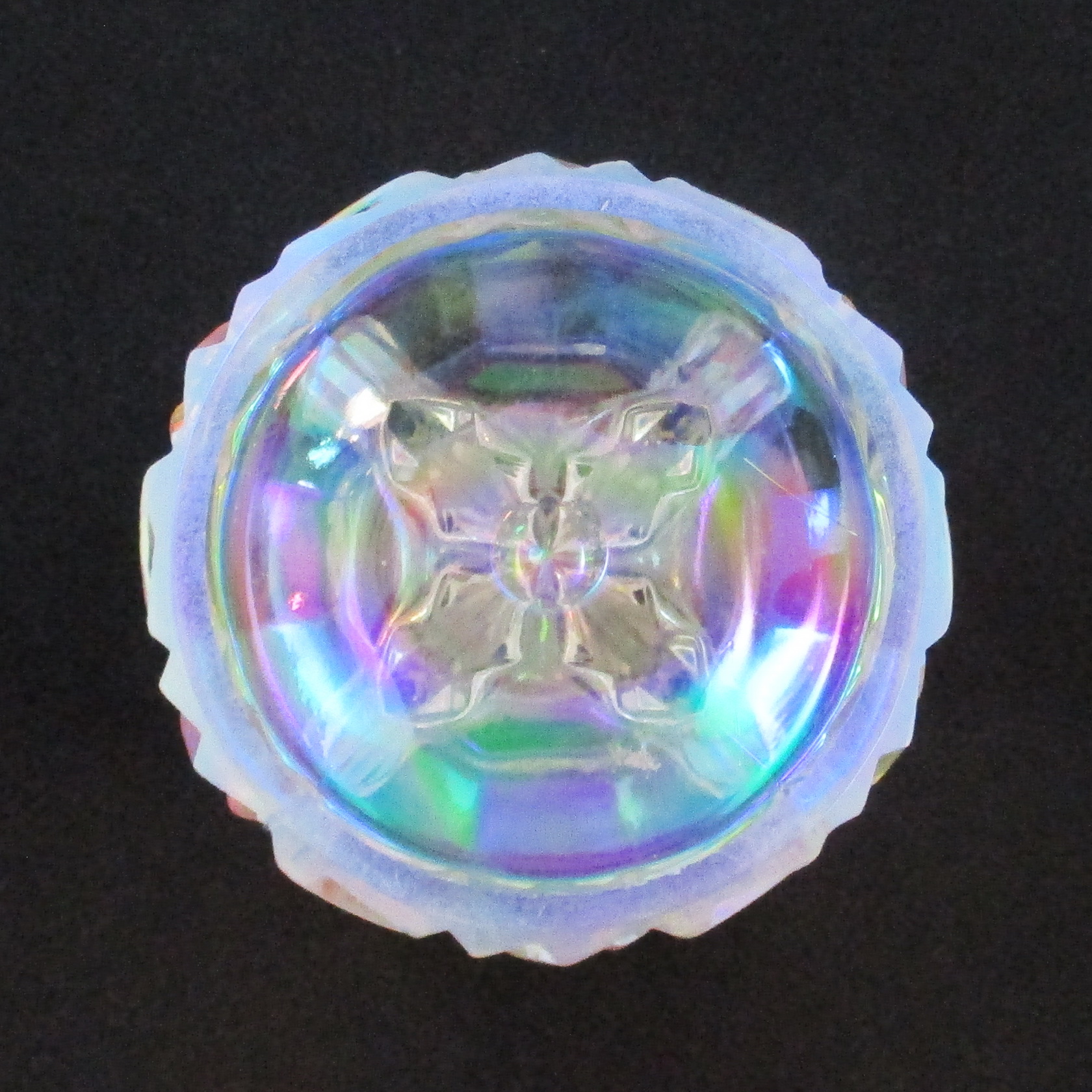 Libochovice White "Winged" Carnival Glass Candle Holder Pair Libochovice White "Winged" Carnival Glass Candle Holder Pair