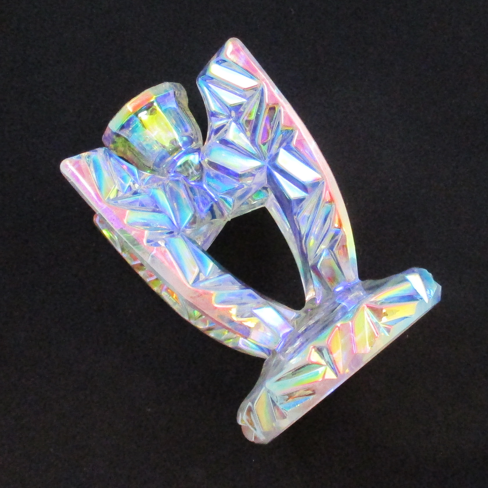 Libochovice White "Winged" Carnival Glass Candle Holder Pair Libochovice White "Winged" Carnival Glass Candle Holder Pair
