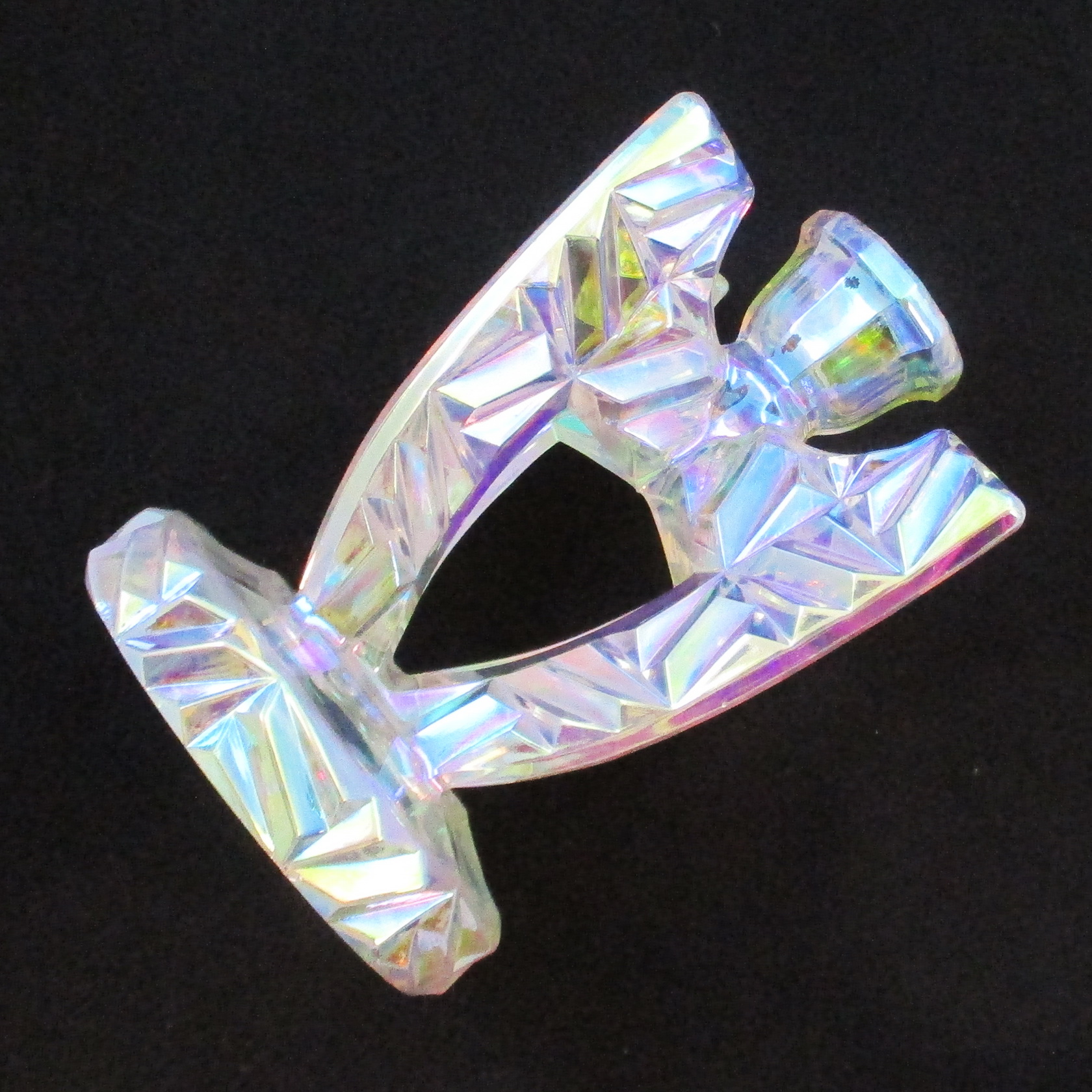 Libochovice White "Winged" Carnival Glass Candle Holder Pair Libochovice White "Winged" Carnival Glass Candle Holder Pair